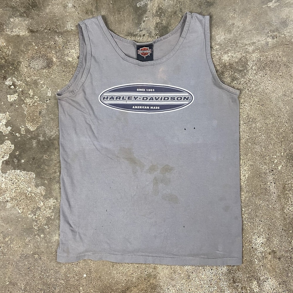 Vintage Harley Davidson Tank Top Size Small Gray Black Hills Motorcycle Graphic